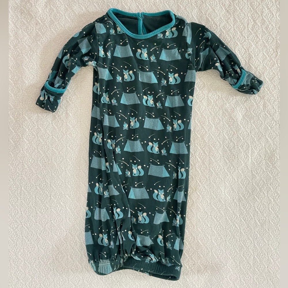 Kickee Pants Camping Theme Blue and Teal Infant Gown with Convertible Mittens